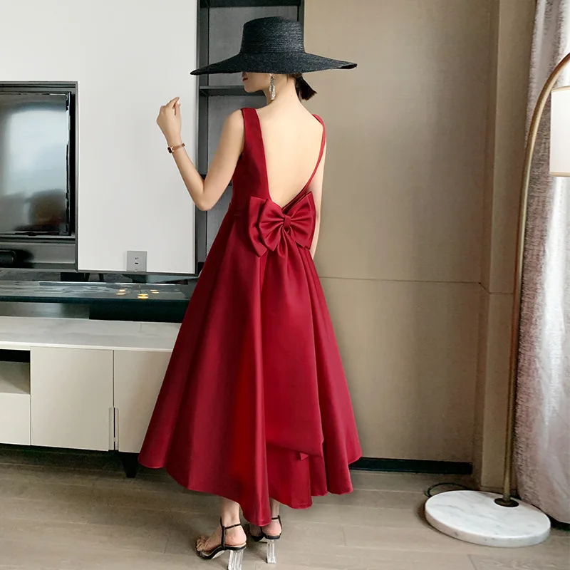 Trendio Sexy Backless Big Bow-tie Evening Guest Long Party Summer Dresses For Women 2024 Elegant Black Prom Birthday Ball Gown