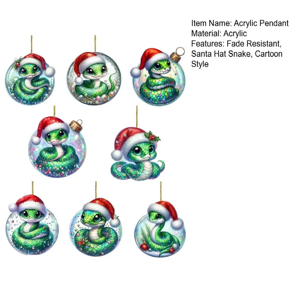 Christmas decorations snake Christmas tree ornament flat 2D acrylic cartoon snake pendant festive Santa hat ornament for New Year car decor