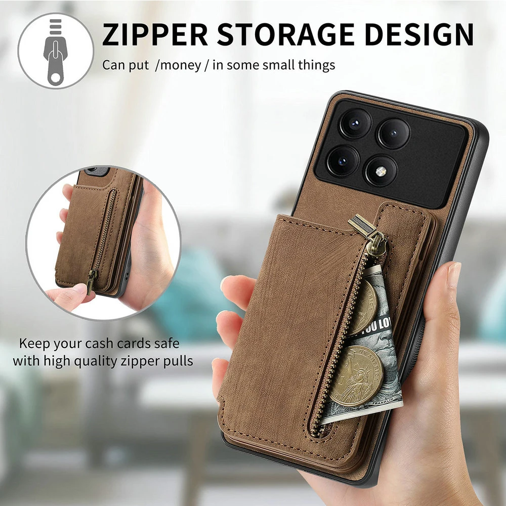 Leather Zipper Magnetic Wallet Case with Card Holder