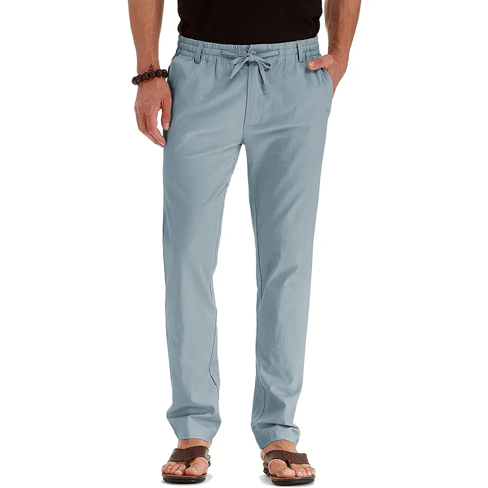 Business casual men's slacks large size elastic waist cotton with pure color sweatpants men