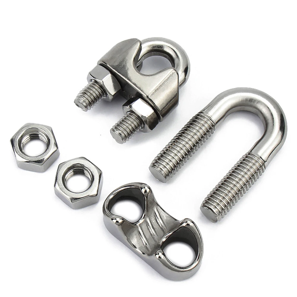 Wire Rope Clamps Cable Clamps 5-10pcs Waterproof U-Shaped Stainless Steel Fixing Clips Sling Fastener Accessories For 1/2/3/4/5/6/8/10mm
