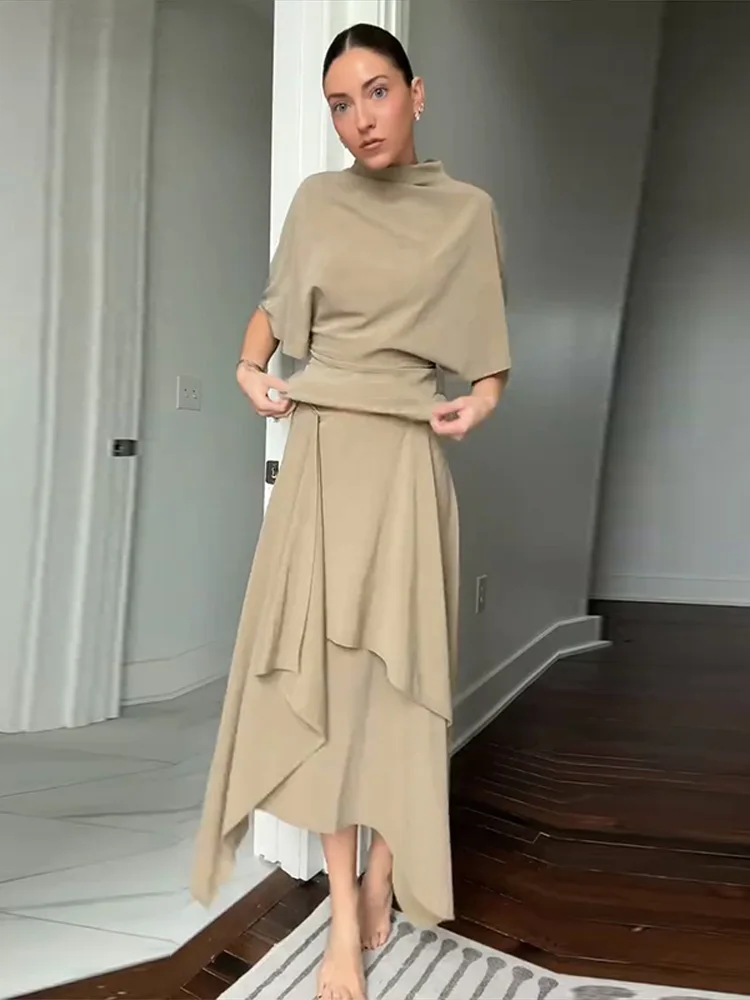 รูปสินค้า ชุดเสื้อเชิ้ตกระโปรงไม่สมมาตร แฟชั่นฤดูร้อน-ใบไม้ร่วง