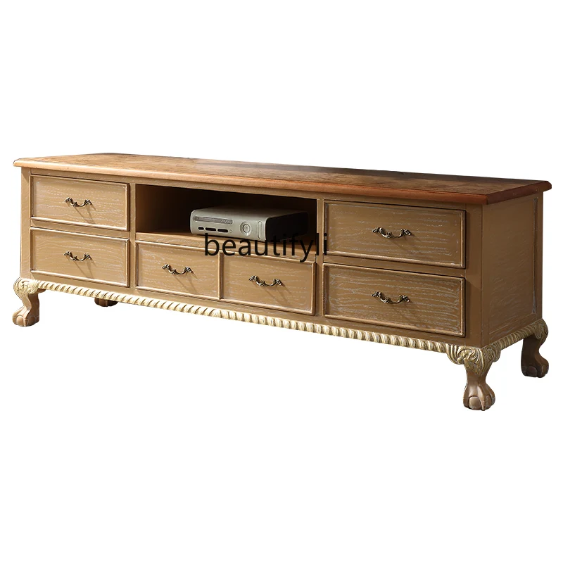 

Classical French TV Cabinet Mahogany Antique Distressed Living Room Storage Floor Cabinet