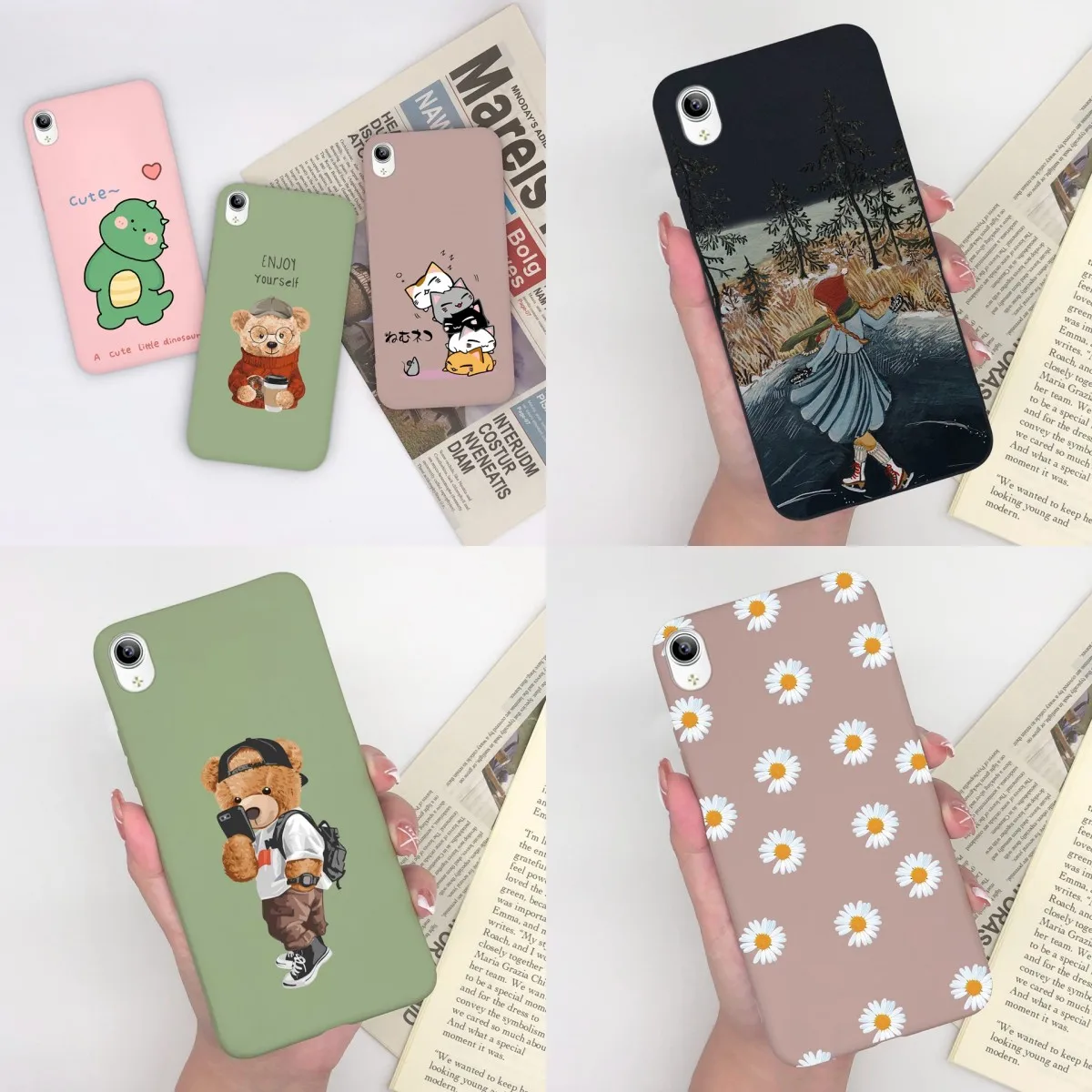 Cute Little Bear Dinosaur Matte Soft Bumper Phone Case