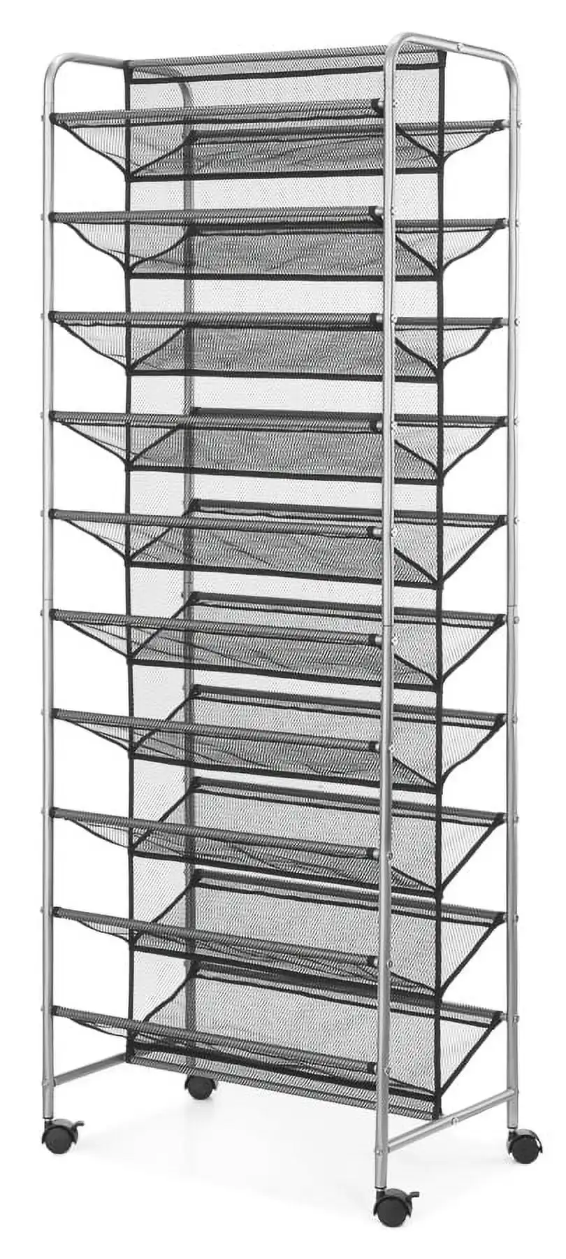 

10 Tier 60 Pair Metal and Mesh Rolling Shoe Rack