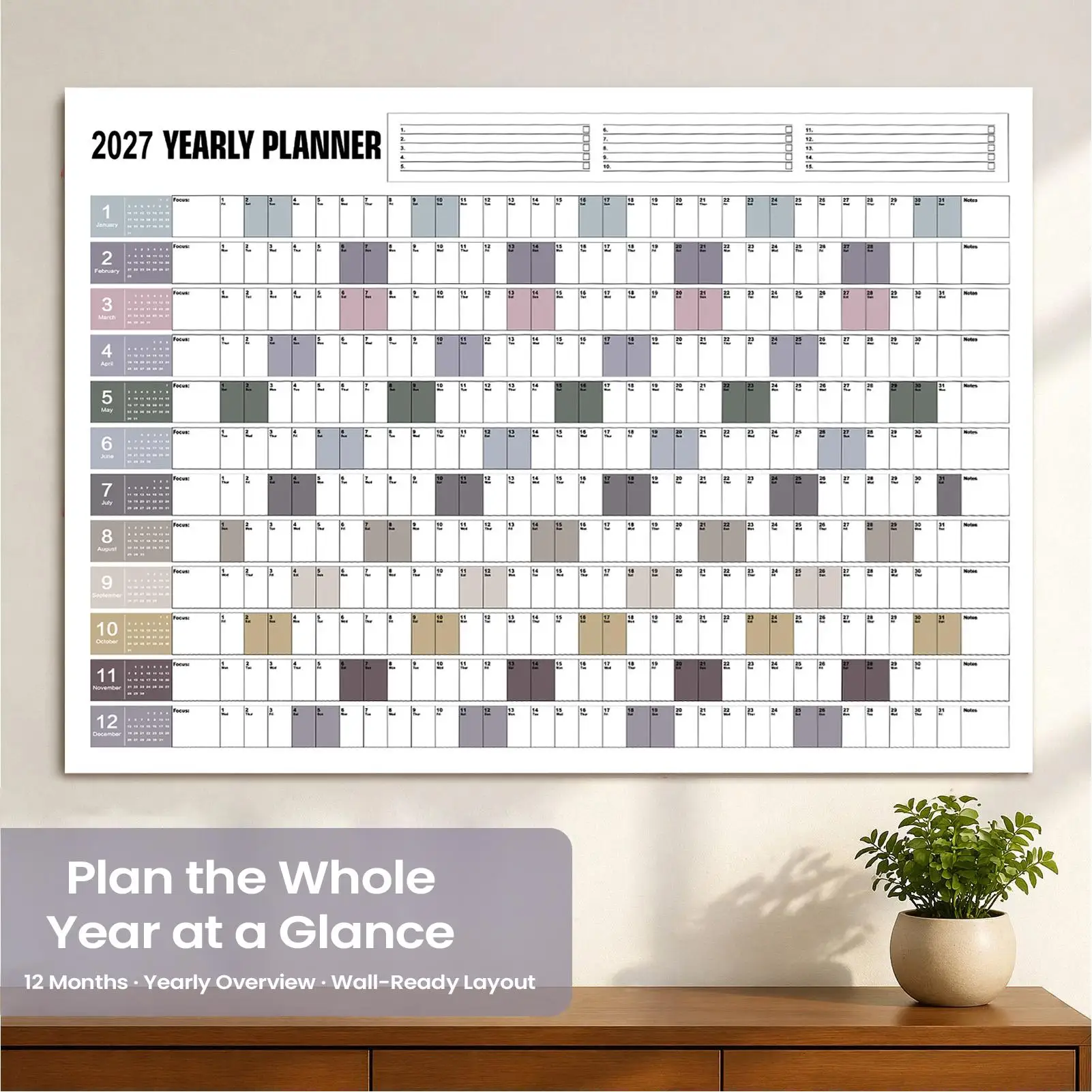Large Wall Calendar - 12-Month Annual Planner with Double-Sided Thick Paper for Home, Office, or Dorm Scheduling