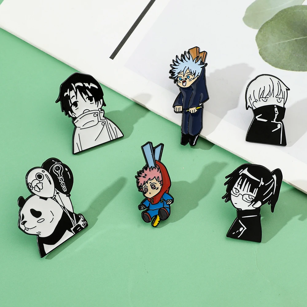 Enamel Pins Enamel Brooch Pearl Beaded Brooch Metal Brooch 6 Pcs Creative Anime Jujutsu Kaisen Brooch