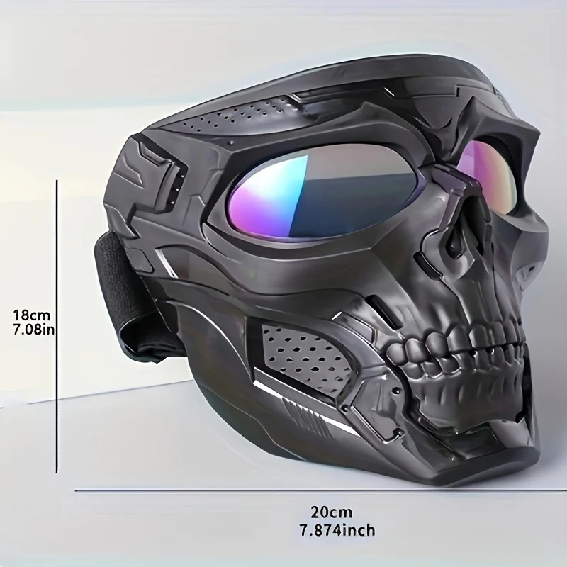 Skull Design Windproof Full Face Mask with Colored Goggles for Halloween and Cosplay
