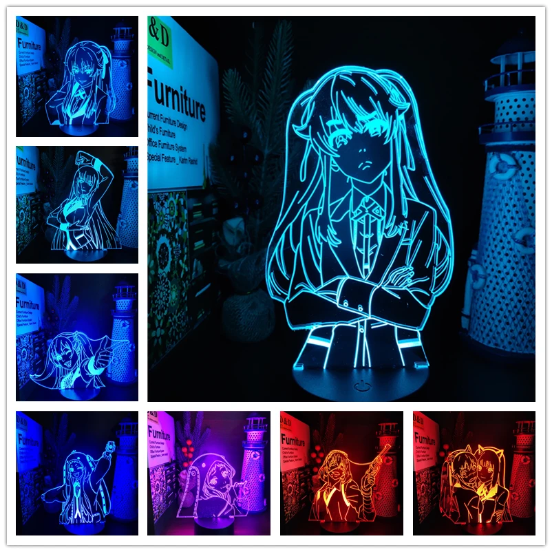 

3D лампа аниме Kakegurui, лампа-джабами Yumeko Runa Yomozuki Mary, обычная лампа для украшения комнаты, ночник для манги, подарок