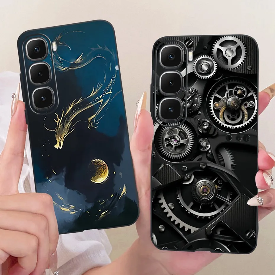 Enhanced Black Silicone Soft Phone Case with Cool Dragon, Wolf, and Tiger Design