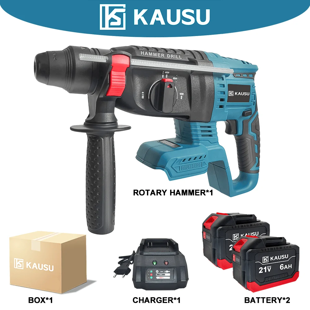 KAUSU Brushless Rotary Electric Hammer 3 In 1 Cordless Hammer Drill Steel Concrete Multifunctional Power Tool Makita 18V Battery