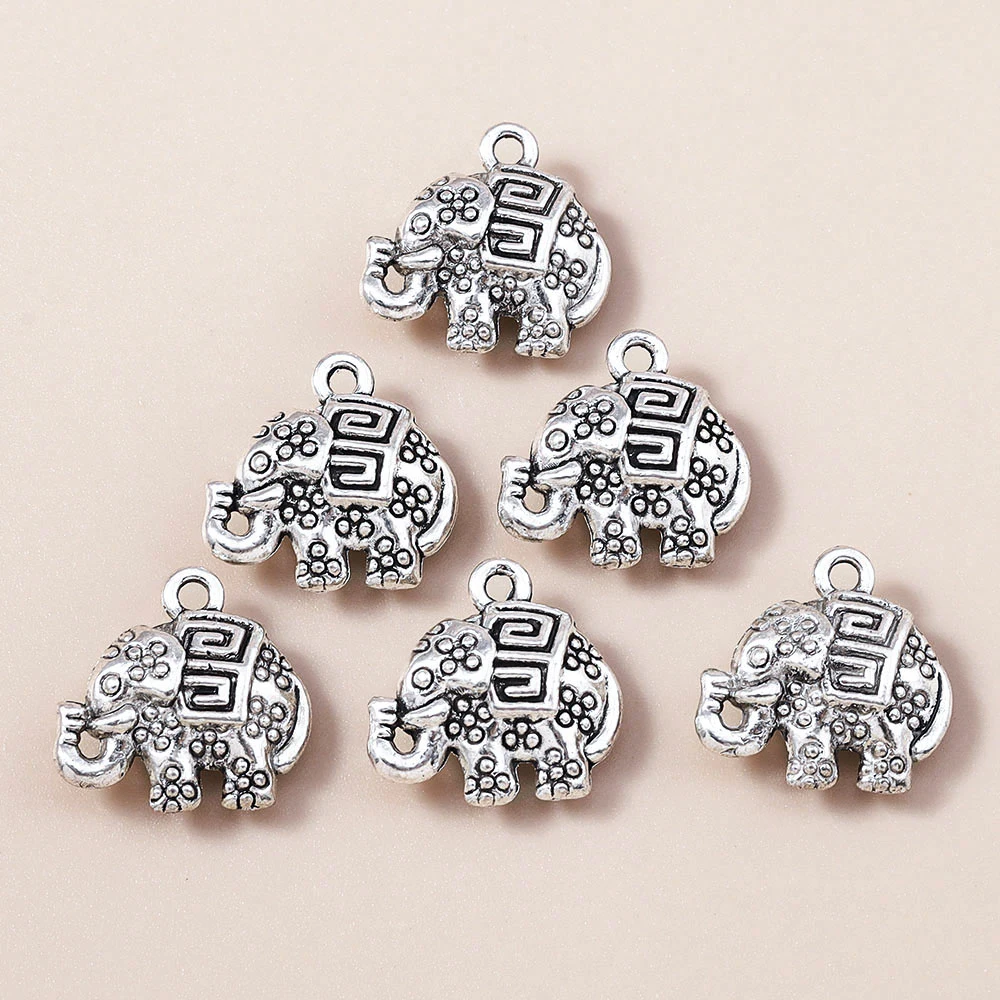 Leslie 10 Stück/Set 16*16mm Trendige Metall-Elefanten-Anhänger für Armbänder Halsketten Legierung Tier-Charms DIY Schmuckzubehör