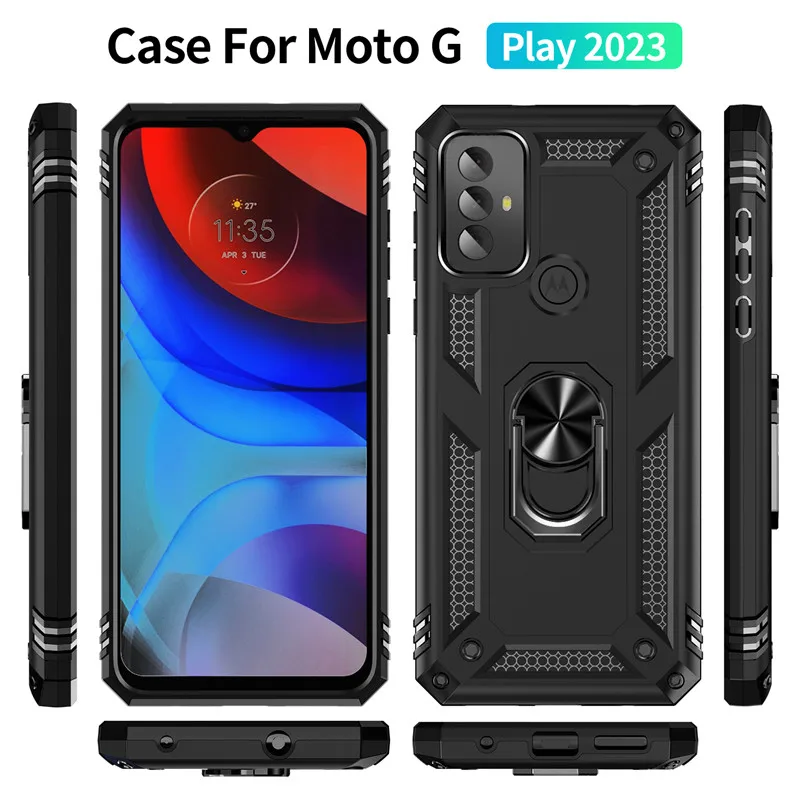 Case Metal Ring Kickstand Armor Shockproof Case TPU Holder Cover Coque For Motorola Moto G Play phone case phone protector cover