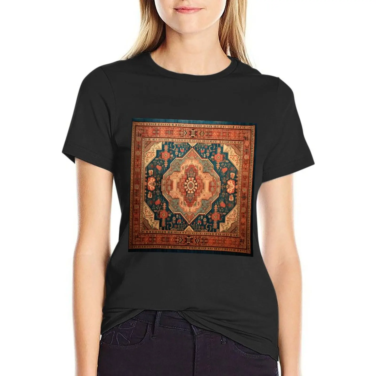 Antique Vintage Persian Carpet Rug T-Shirt Blouse summer top tees tops tshirts for Women