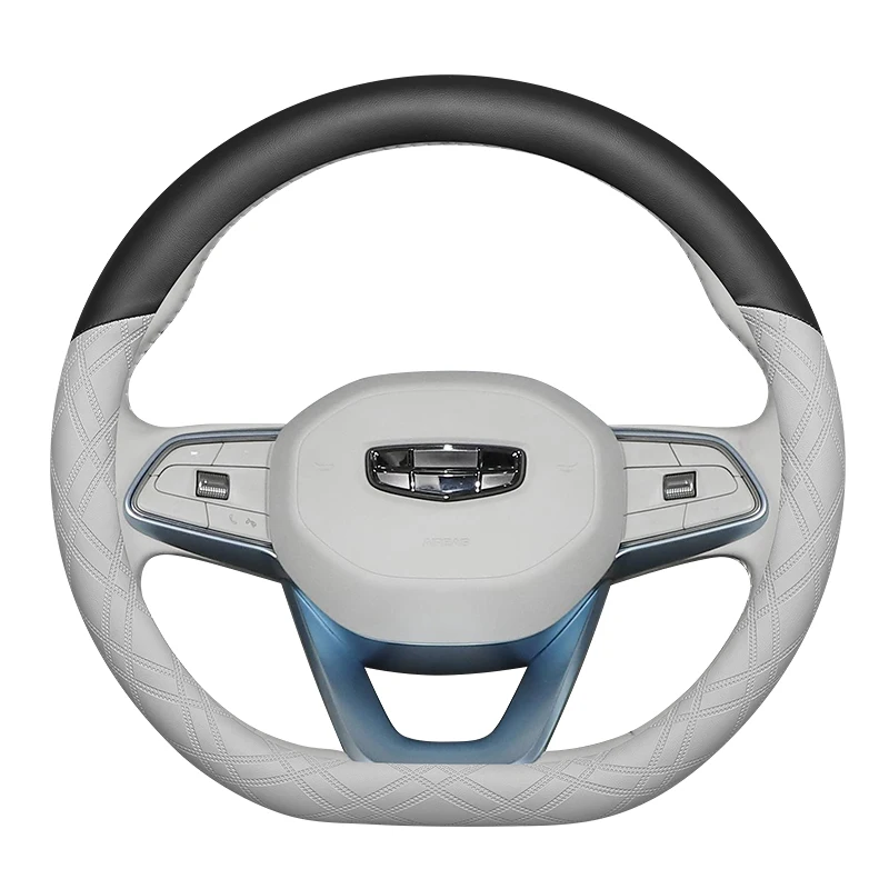 

Car Steering Wheel Cover for Geely Tugella Coolray Zeekr001 Universal D-type Car Accessories Genuine Leather Non-slip Sweatproof