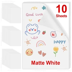 Waterproof Transparent Vinyl Sticker Paper - A4 Self-Adhesive Sheets for Inkjet Printing (10-Pack) (White Matte)