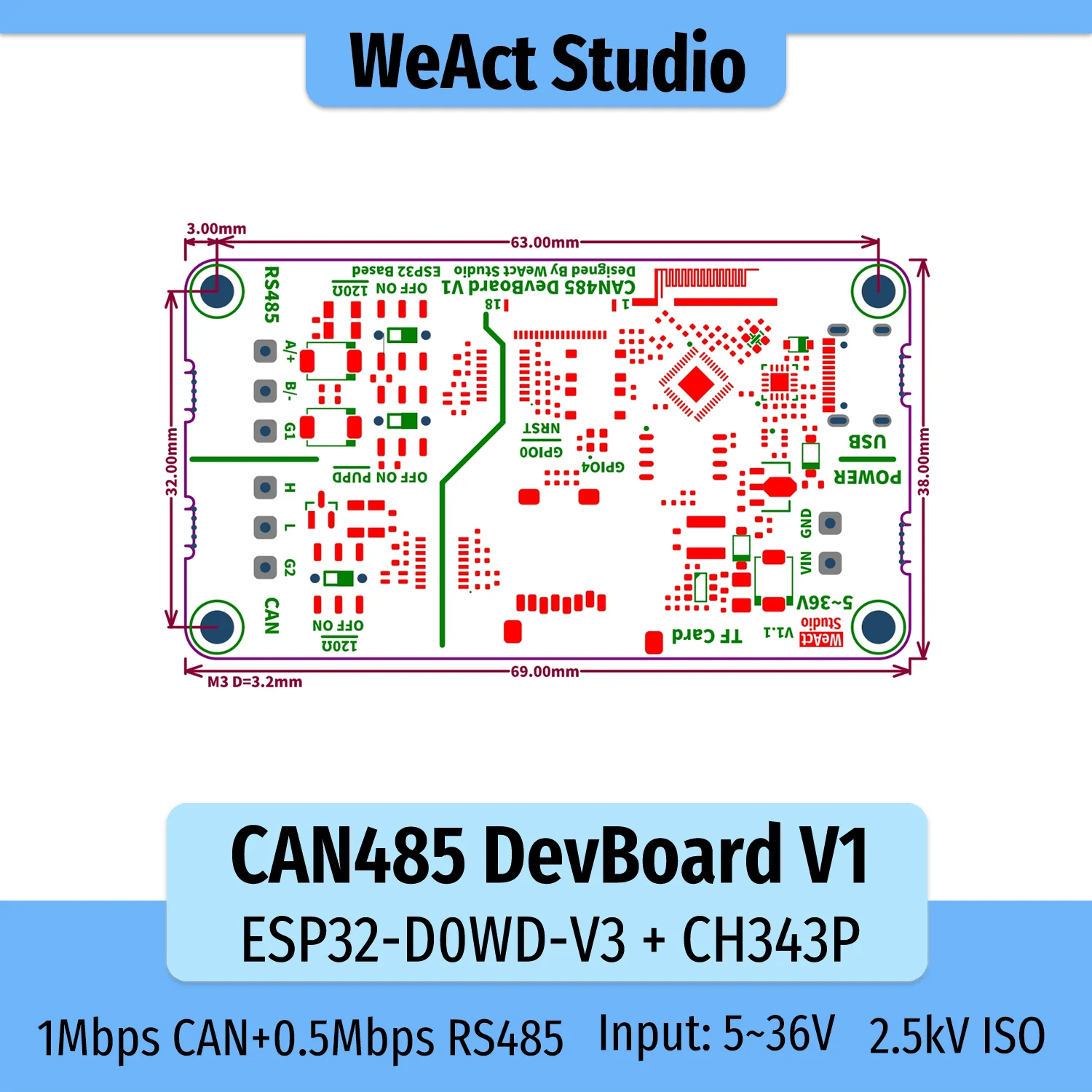 รูปสินค้า บอร์ดพัฒนา CAN RS485 ทนทาน 2.5kV สำหรับ ESP32