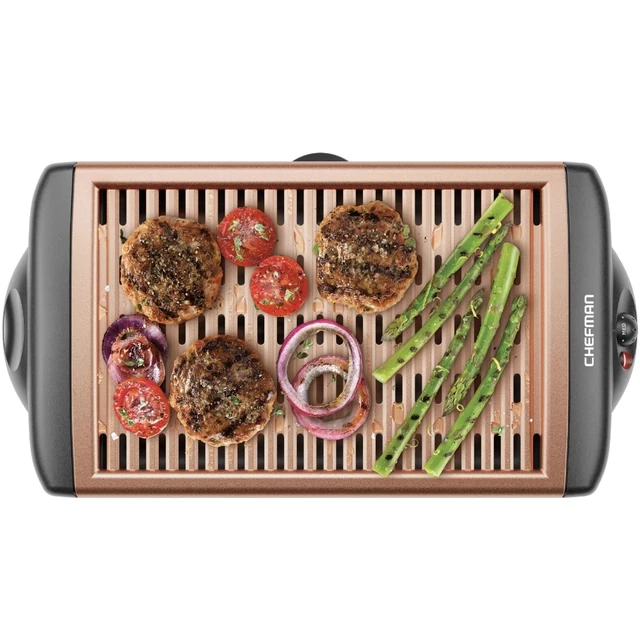 Chefman Smokeless Indoor Grill, Adjustable Temperature Control,  Dishwasher-Safe Plate, Copper