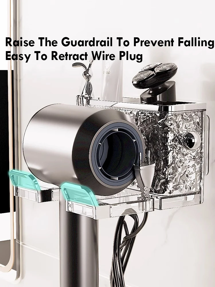 Bathroom Hair Dryer Storage Rack Glacier Patterned Wall Mounted Non Perforated Storage Tube Multifunctional Storage 2