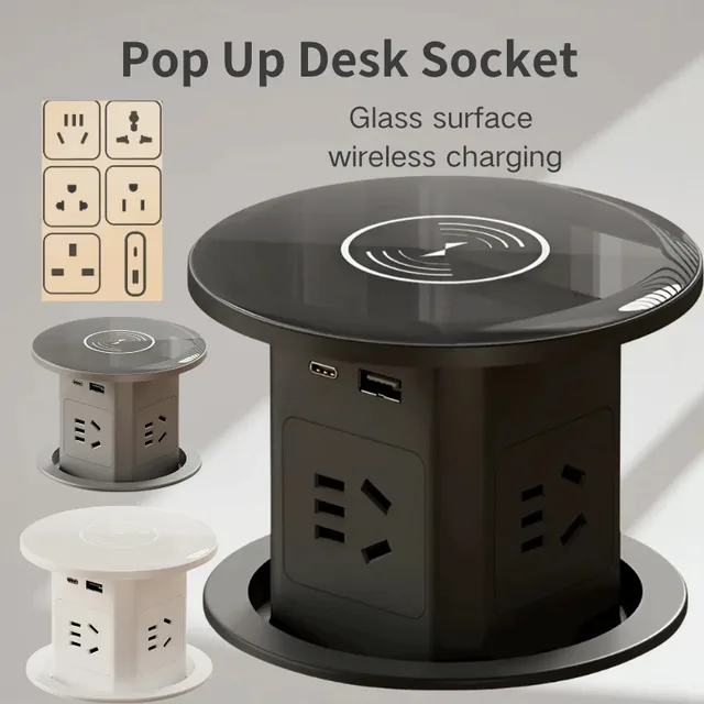 โต๊ะยก Power อัตโนมัติ Pop Up ลิฟท์ซ็อกเก็ต Tower SOCKET US UK AU UN ปลั๊กอะแดปเตอร์ USB Type-C ไร้สายชาร์จ,ซ่อน 1