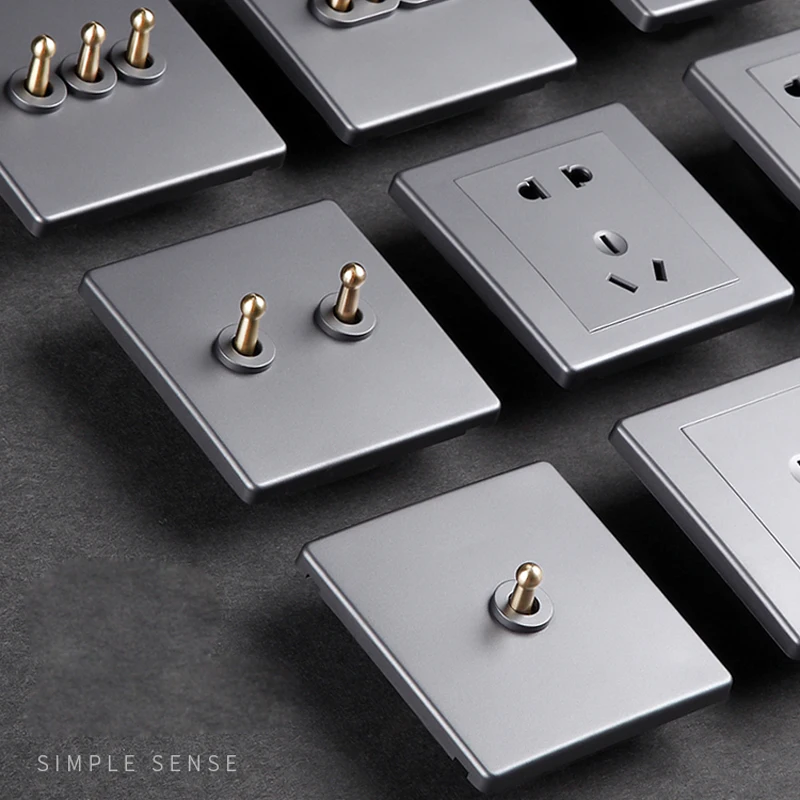 

Retro Switch 1-4 Gang 2 Way Silver Gray PC Matte Panel Wall Light Brass Lever Toggle Switch Single Dual Control Free Shiping
