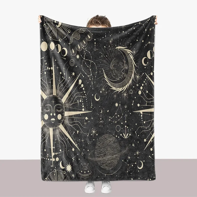 

Sun Moon Starry Sky Pattern Flannel Throw Blanket Soft Warm Mystery Home Decor King Queen Size Blanket Kids Adults Camping Gifts