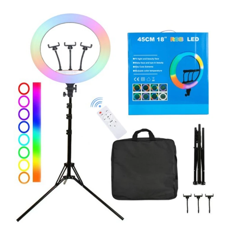 

18 Inch RGB Ring Light Photography Ring Lamp With Tripod Remote 45Cm LED Fill Light Dimmable Selfie Live Lighting