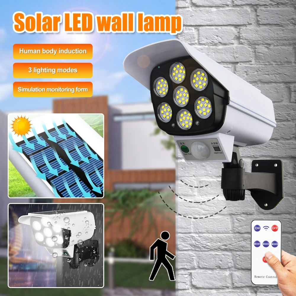 77LED Solar Light Analog Monitor Motion Sensor Fake Camera Spotlight Waterproof Garden Street Wall Lamp Luses De Patio Solares 5mp 2mp analog ahd video surveillance camera ntsc pal bullet metal waterproof cctv dvr camera night vision security surveillance