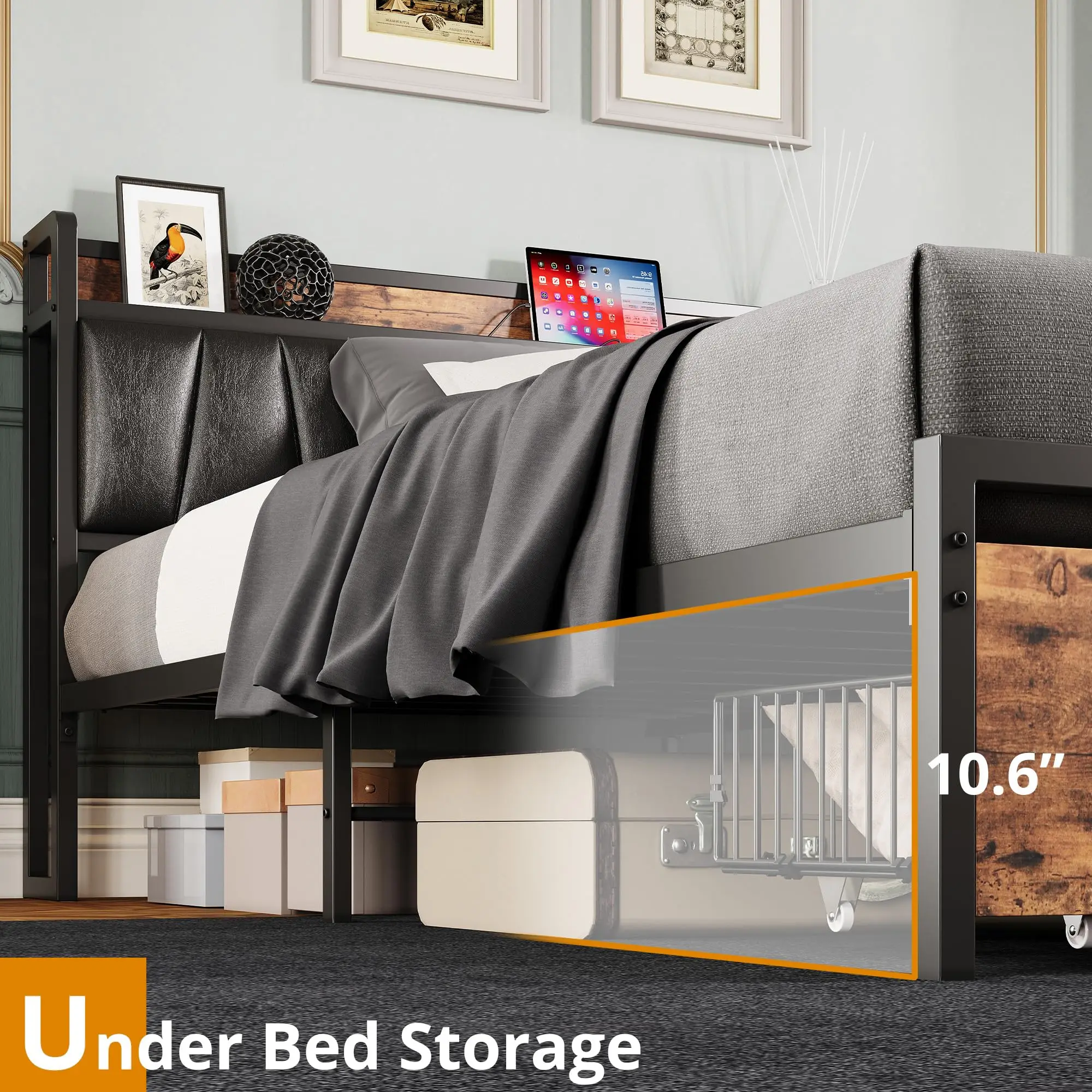 California King Bed Frame with Storage & USB 5