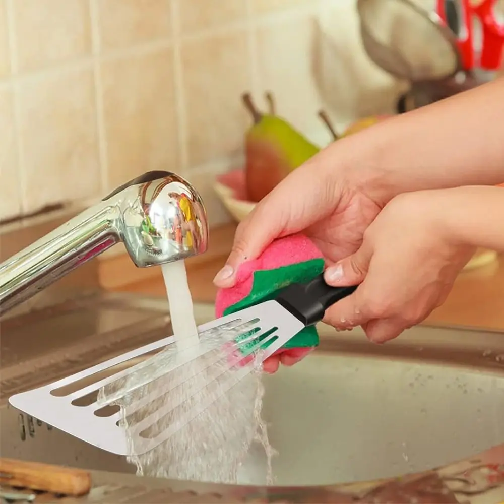 Stainless Steel Fish Frying Spatula Rust Proof Non Stick Frying Turner Household Slanted Edge Design Fried Egg Turner Pancake