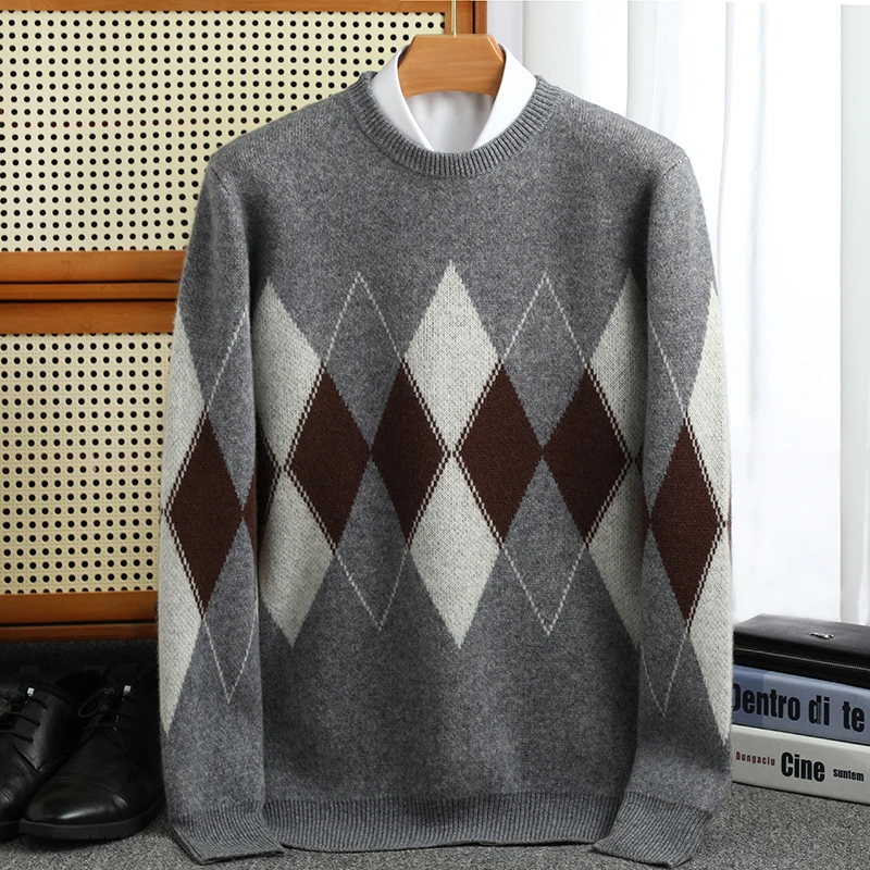 S-xxxl autumn and winter new men's O-neck 100% pure wool leisure pullover long sleeve sweater knitted cashmere sweater 2