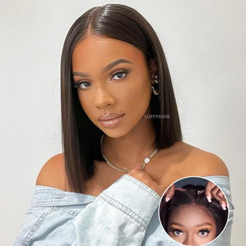Blunt Cut Short Bob Human Hair Wig Bone Straight Human Hair Wigs For Women 5x5 Silk Base Closure Bob Wig