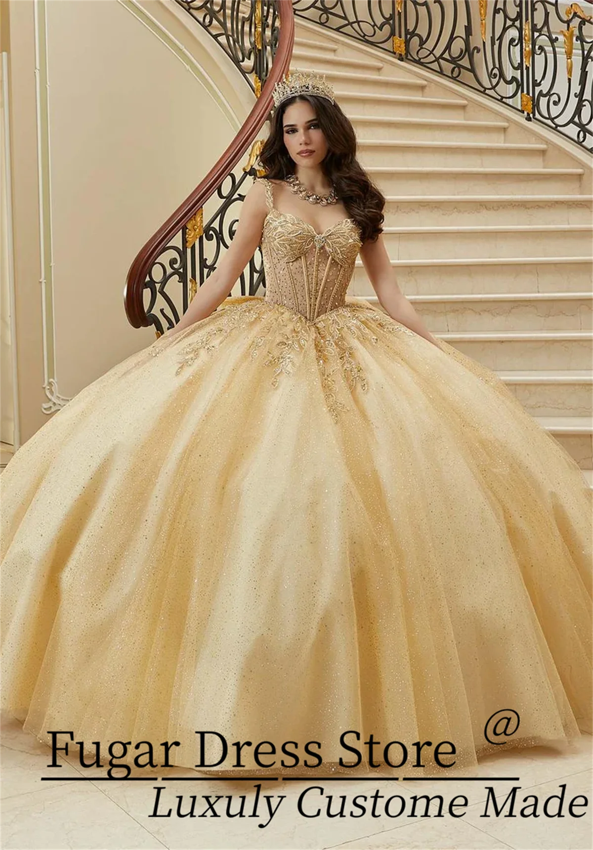 Quincenara Dresses Sparkling Diamant and Crystal Beading Three-Dimensional Metallic Embroidery Luxury Birthday Dress