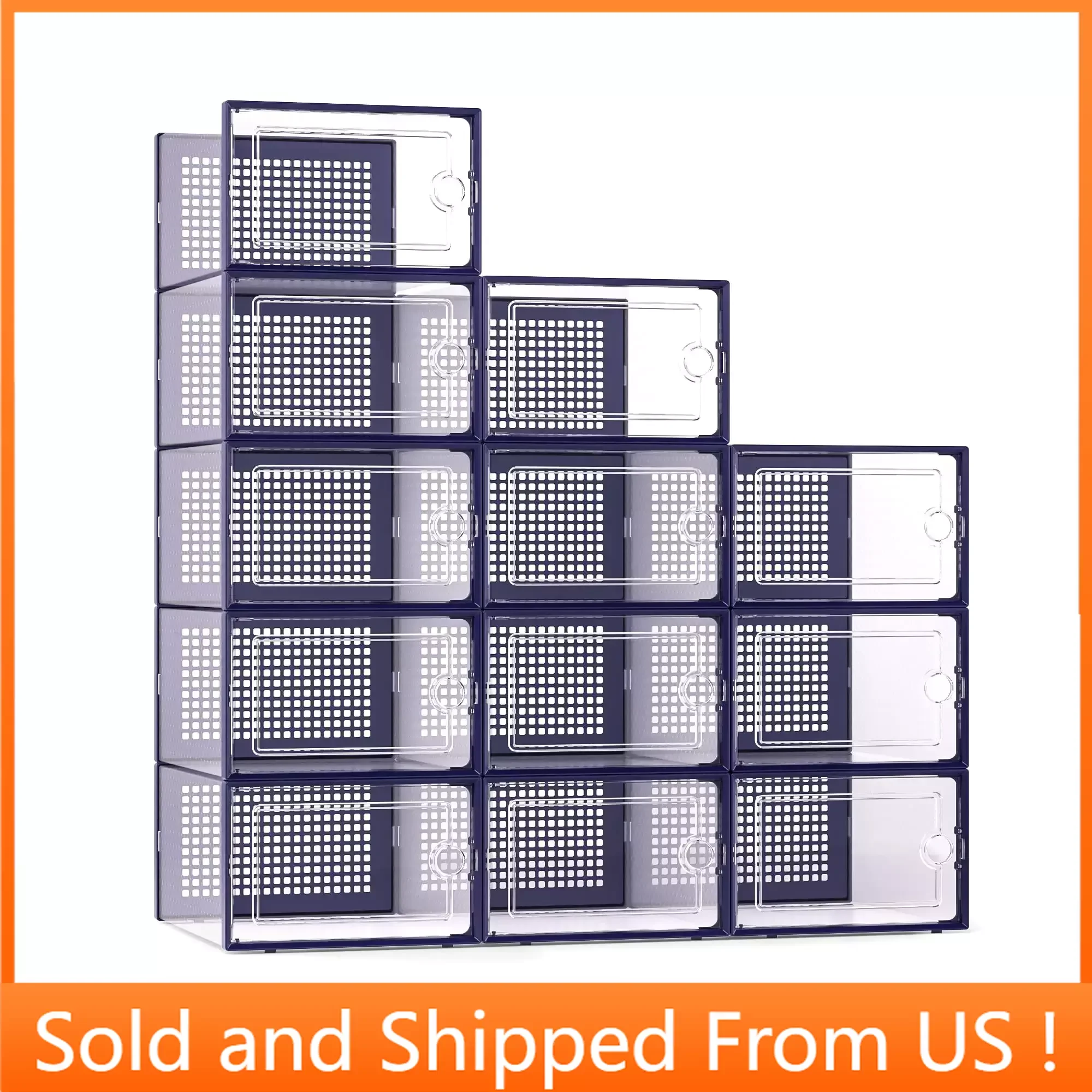 

X-Large Shoe Storage Boxes 12-Pack - Clear Plastic Stackable Organizers for Closet, Entryway - Blue