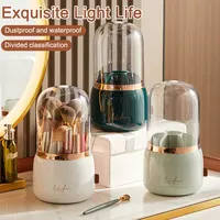 1PC Makeup Brush Storage Bucket Dustproof Hose Cover Partition Can Rotate The Pen Holder Transparent Box Desktop 1