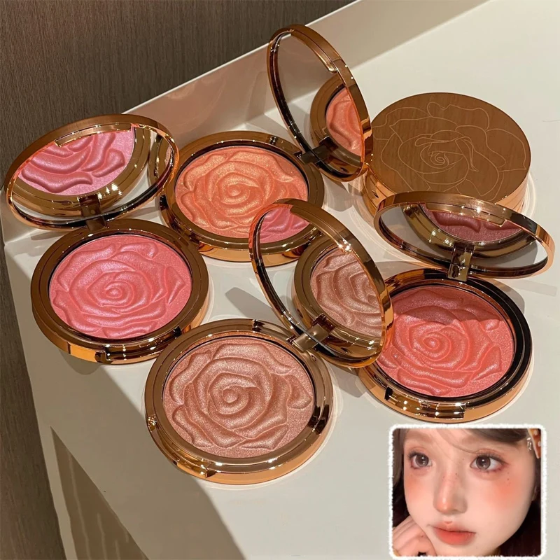 Rosenfarbene Rouge-Highlighter-Palette mit Perlmuttschimmer, Hochglanz-Rouge in Kartoffelrosa_voghion.com