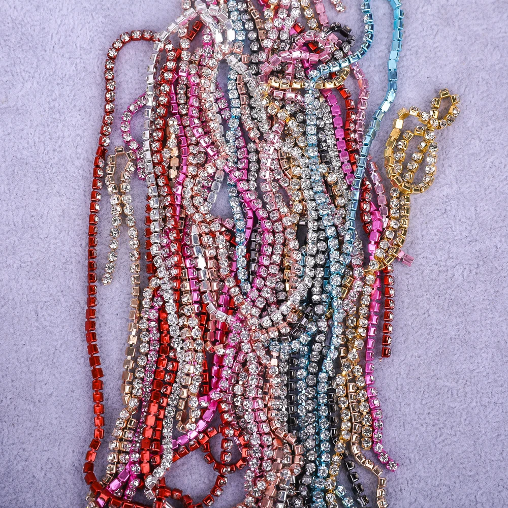VC 1/5 Yard SS6-SS18 (1,5 mm-4,5 mm) Silber/Gold Rote Basis Kristall Strass Kette Nähen Glas Strass Tasse Kette – Detail 8