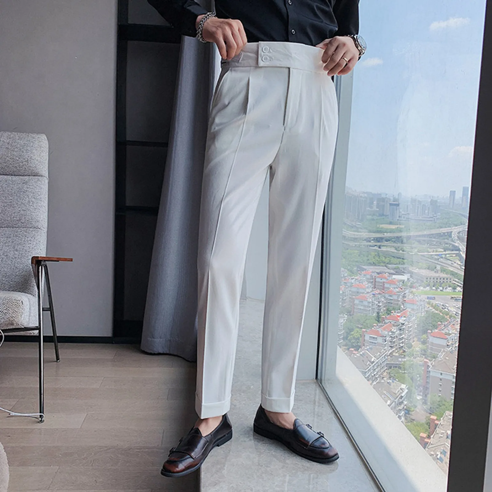 

Men's Autumn Cropped Pants Straight Tube Loose Tie Up Casual Suit Pants Drape Feel And Men's Pants 8 Simple