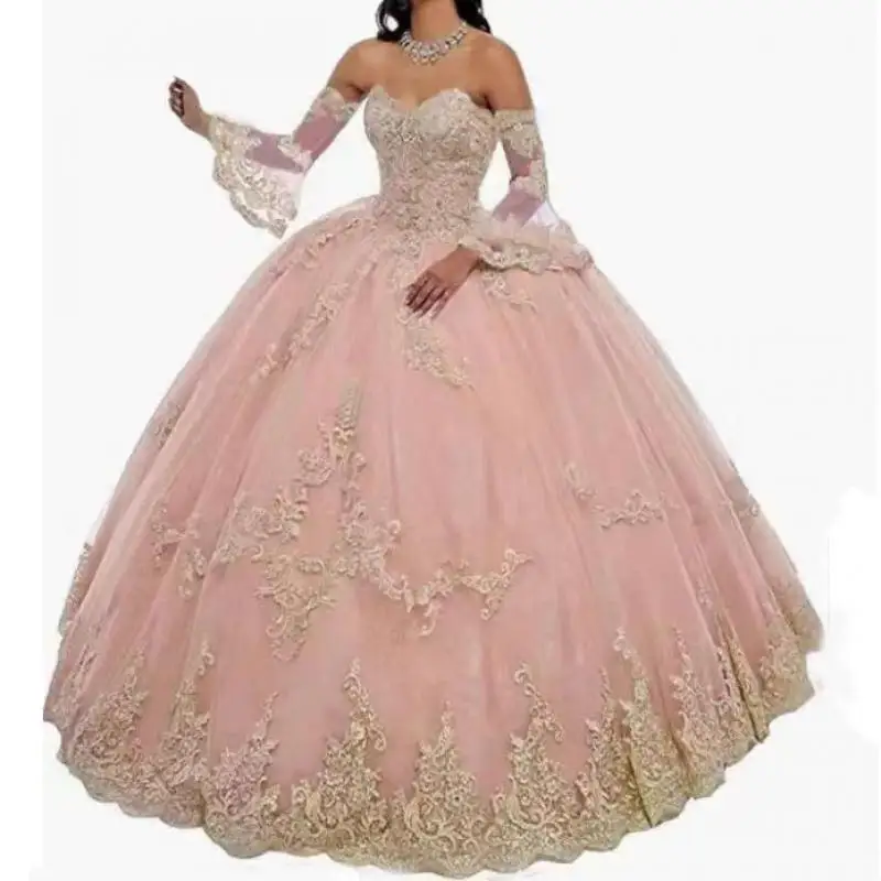 Quinceanera платья 15 цветов 2023 новое классическое Элегантное Свадебное бальное платье Изысканная аппликация с рукавами Vestido De 15 Anos