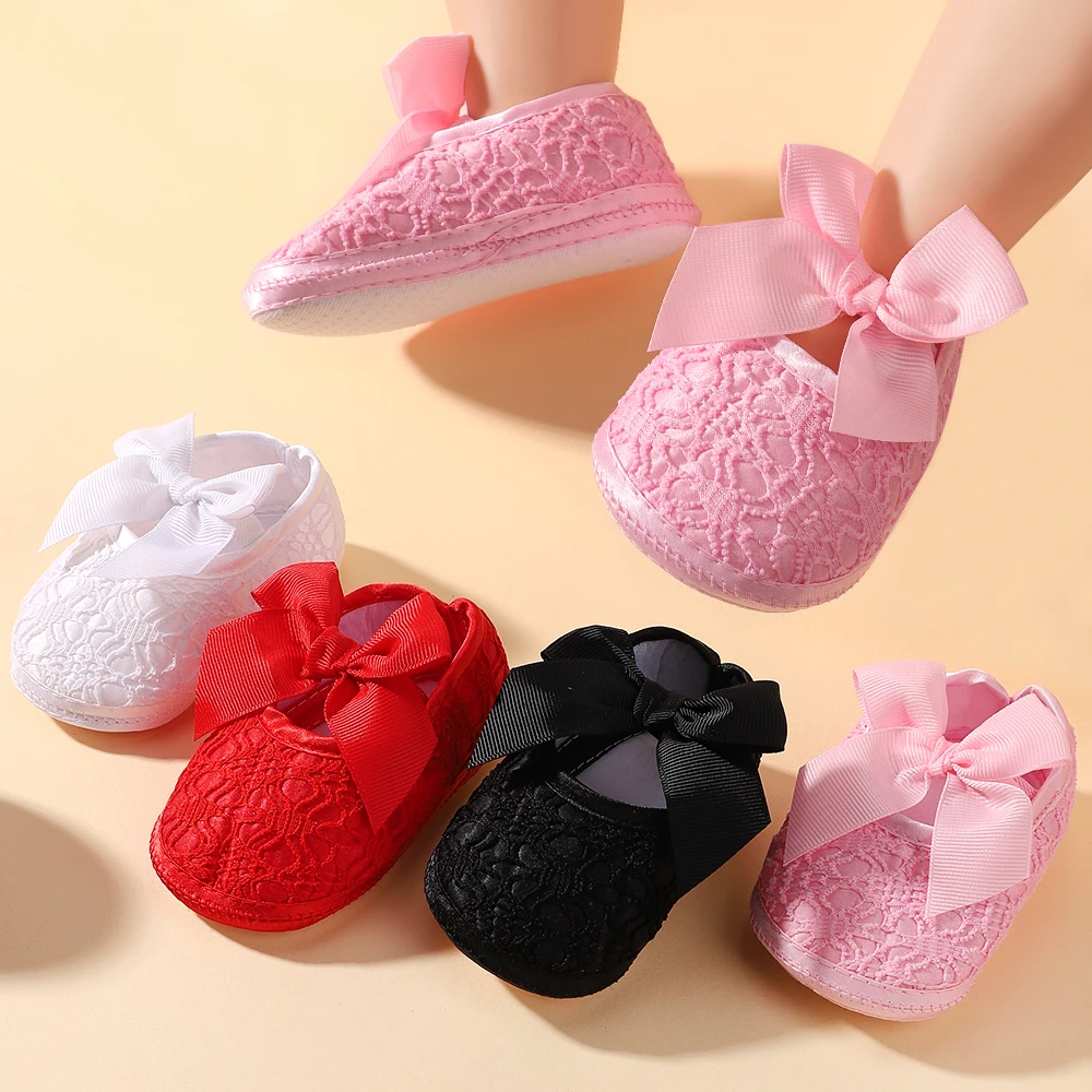 0-1Y Baby Girl Flat Shoes Headband Set Soft Sole Non-slip Bow Embroidered Princess Wedding Walking Shoes Newborn Baby Gift