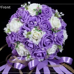 Elegant Burgundy and Royal Blue Wedding Bouquet with Pink, Red, and White Roses - Artificial Bridal and Bridesmaid Flowers (Purple)