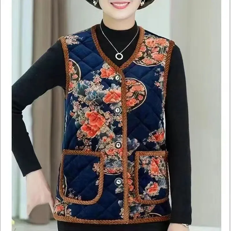 Blue Flower full moon [double-sided velvet thickened vest]]