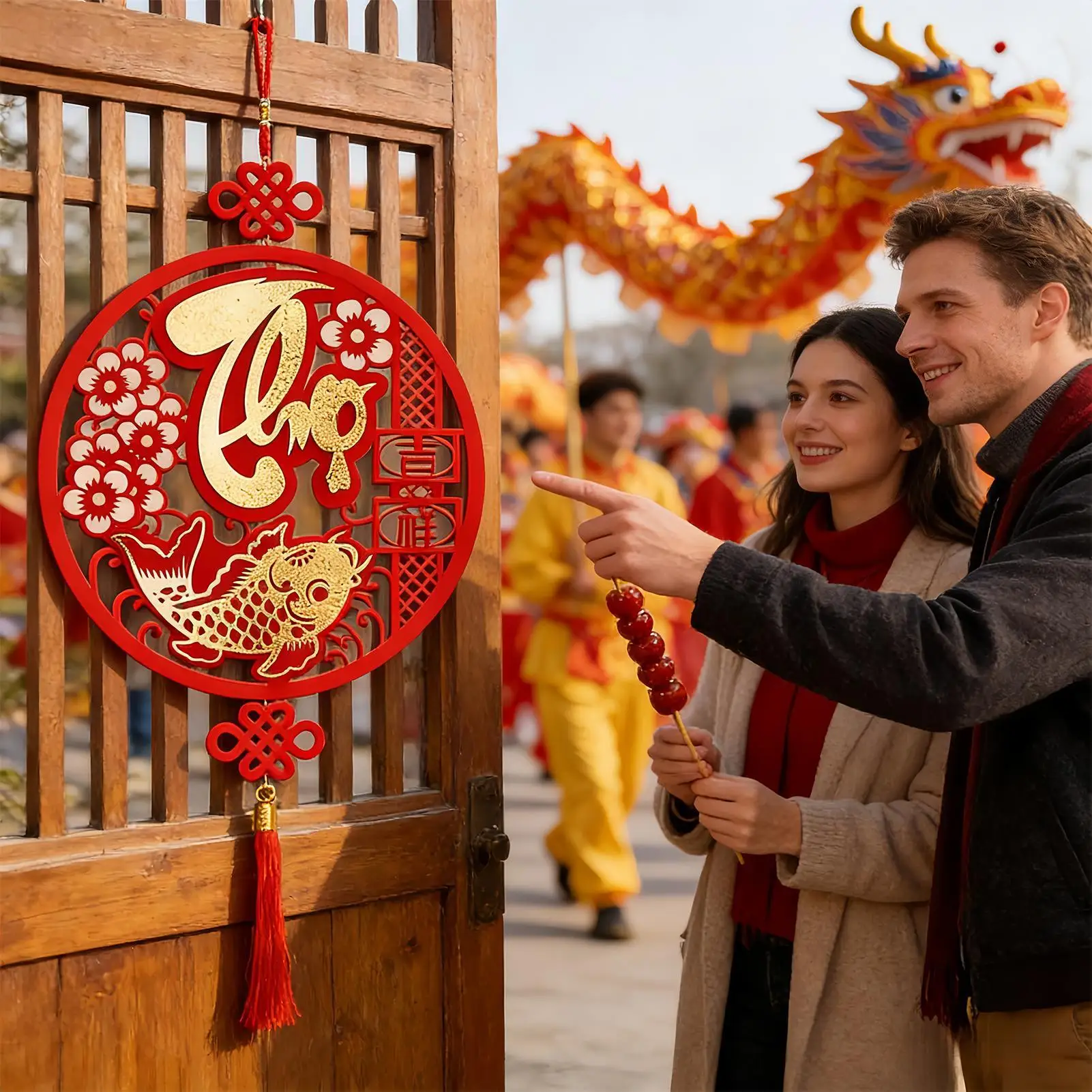 2026 Chinesischer Glücksanhänger Rot-Gold-Thema Anhänger-Ornamente für Zuhause Büro Auto Tür Wand Chinesische Neujahrs-Dekorationen – Detail 3