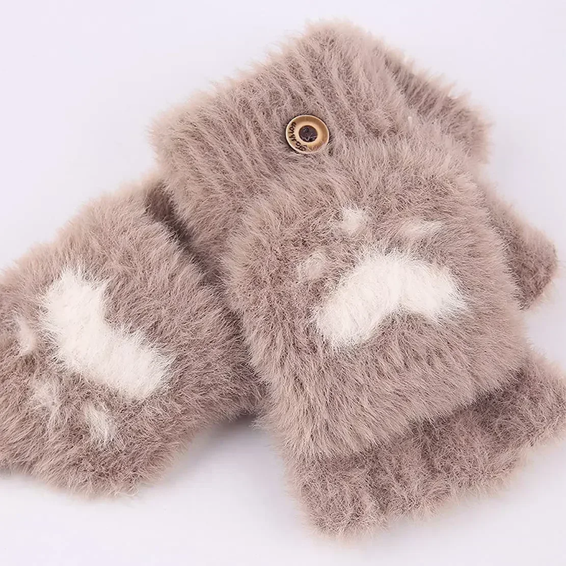 Winter Gloves Cartoon Cat Paw Fingerless Flip Mittens for Women Girls Winter Warm Fleece Touch Screen winter gloves cat gloves