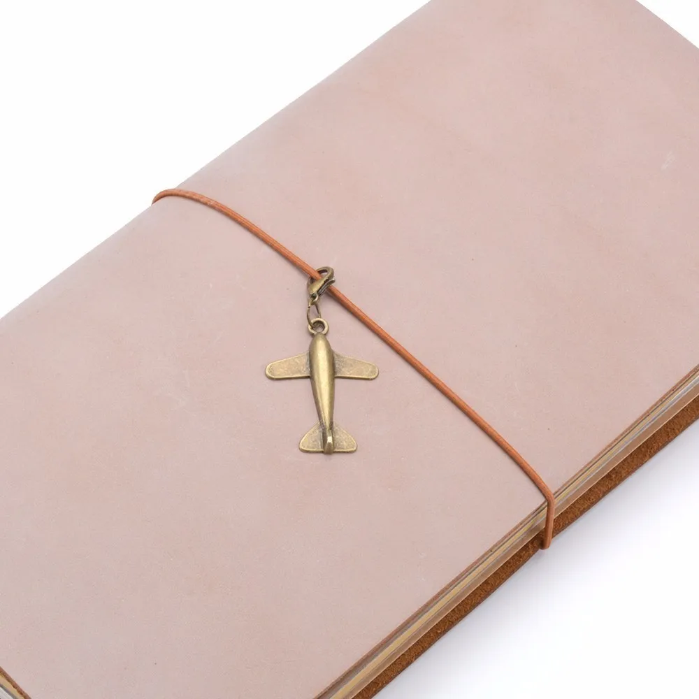 Leather Notebook Genuine Leather Notebook with 2 Metal Charm Hanging Drop Pendant Bookmark