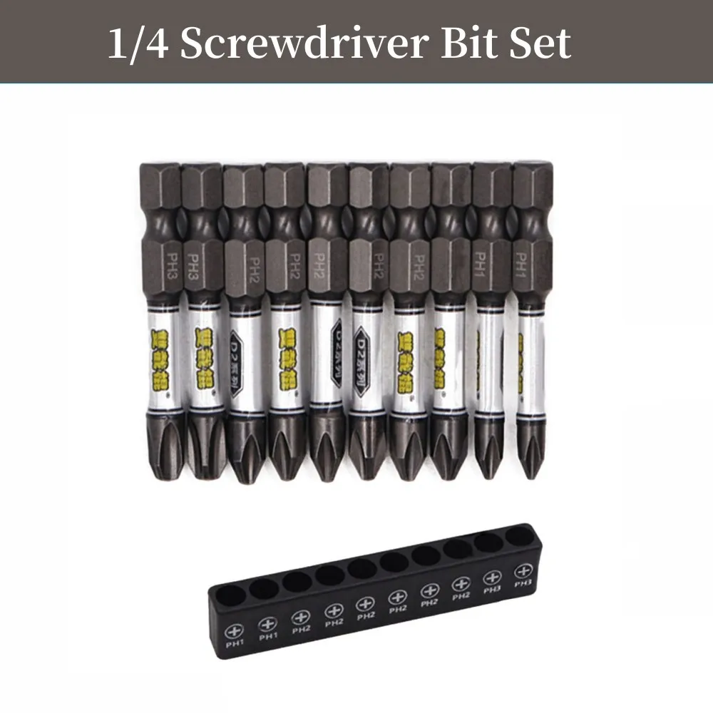

1/4 Screwdriver Bit Set Magnetic Impact The Cross Hexagonal Torx With Bit Holder Anti Slip Electric Tool For Household Applianc
