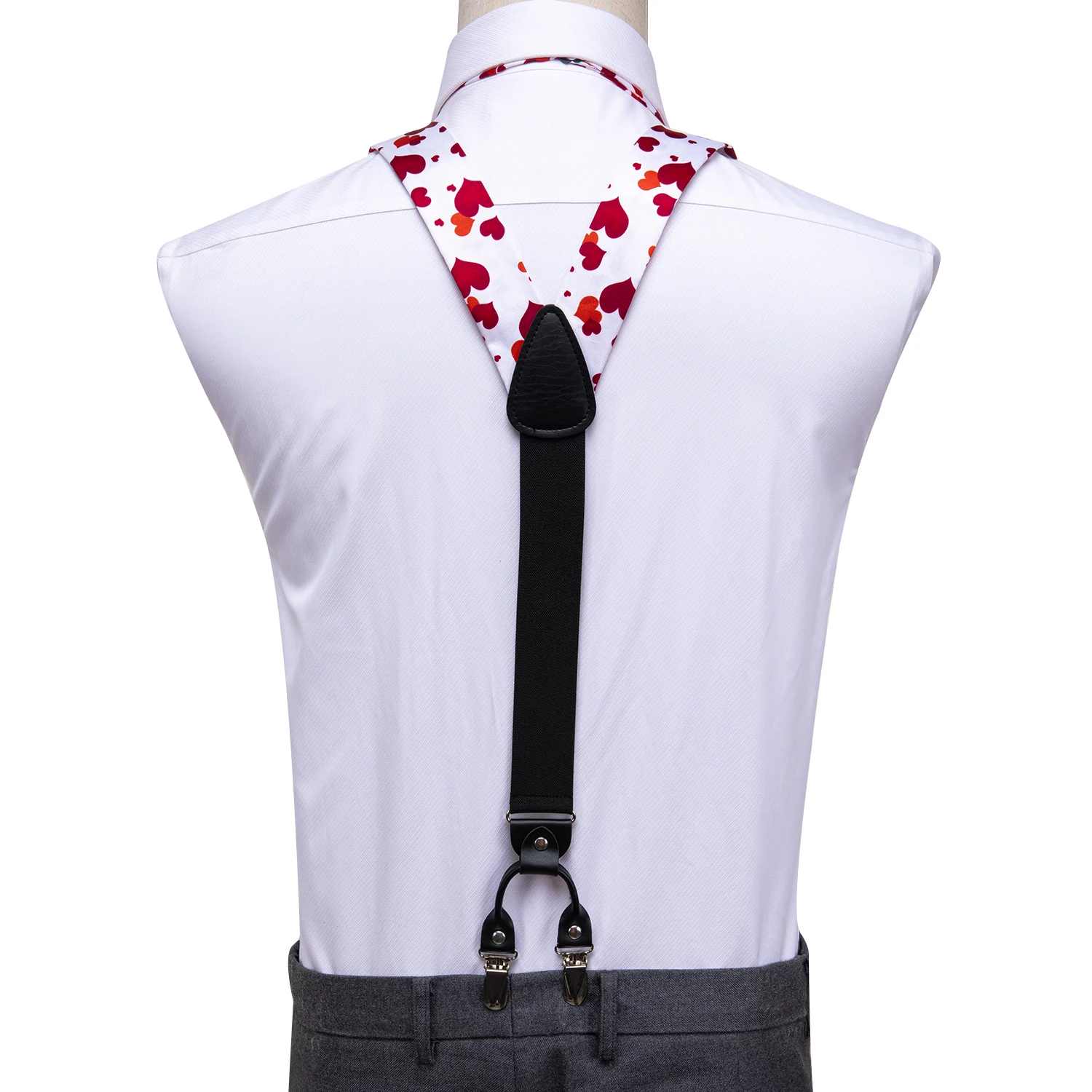 Luxury Silk Adult Men's Suspenders Metal 6 Clips Braces Bow Tie Hanky Cufflinks Male Wedding Party Vintage Elastic Adjustable