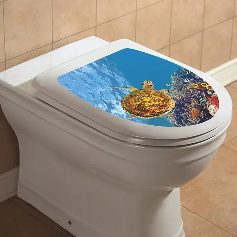 Sea Scenery Toilet Seat Wall Sticker Art Wallpaper Bathroom Decals Self-adhesive Removable Toilet Lid Sticker Home Accessories
