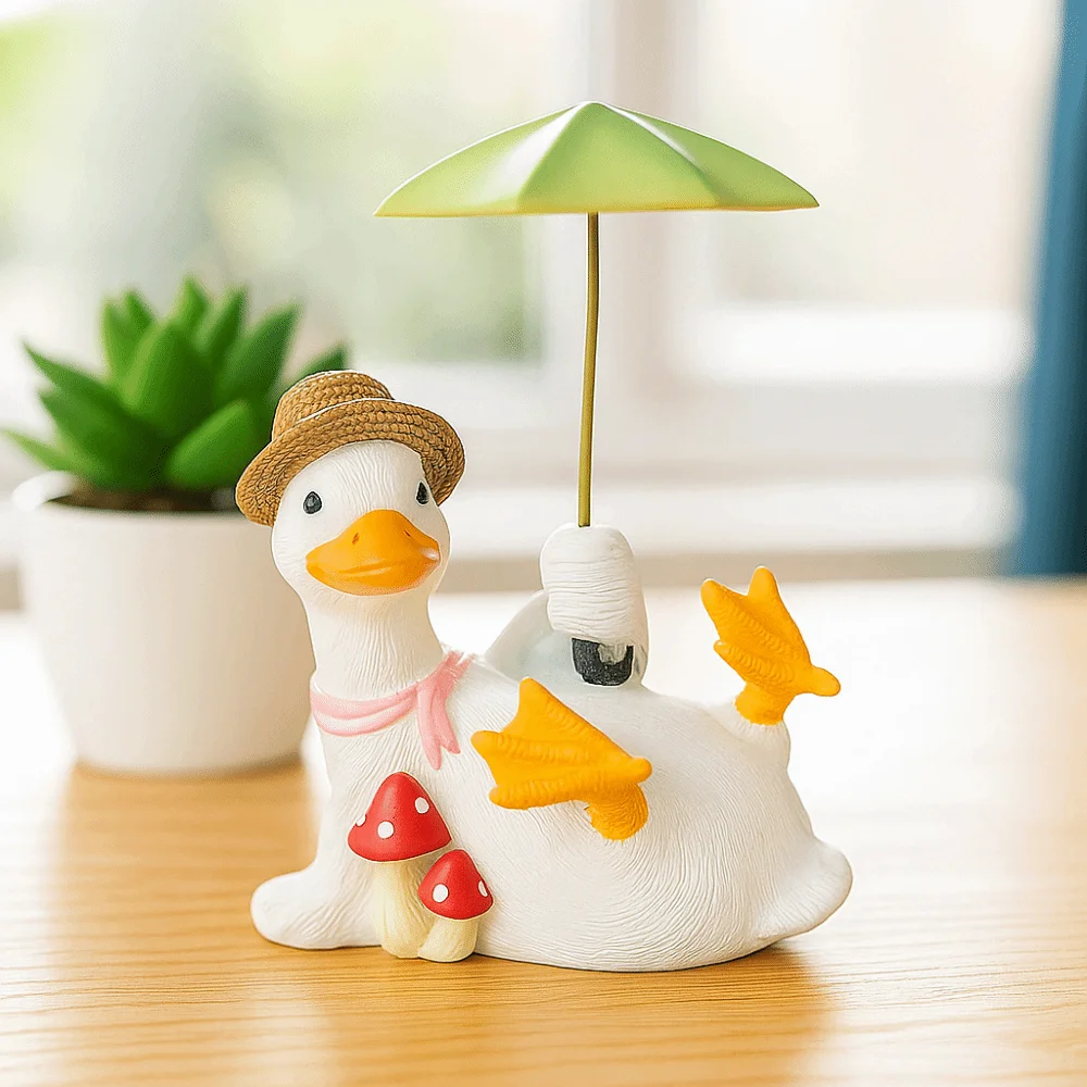 Handicraft Duck Umbrella Ornament Model Simulated Umbrella Duck Statue Funny Doll Collectible Cartoon Resin Animal Sculpture