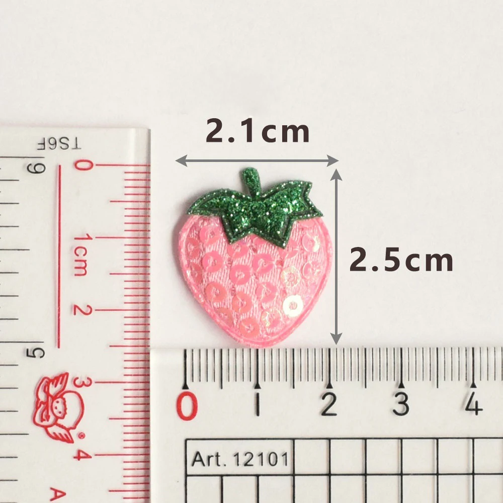 20 Stück Pailletten-Erdbeer-Stickerei-Patch zum Nähen, appliziert, zum Aufnähen von Kleidung, Motiv, Abzeichen, DIY-Reparatur – Detail 2